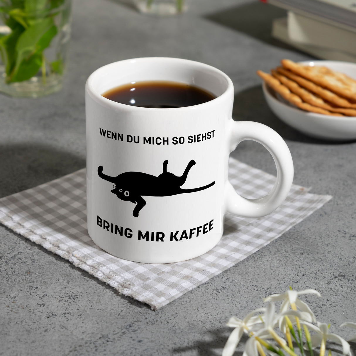 Bring mir Kaffee Kaffeetasse mit lustiger Katze