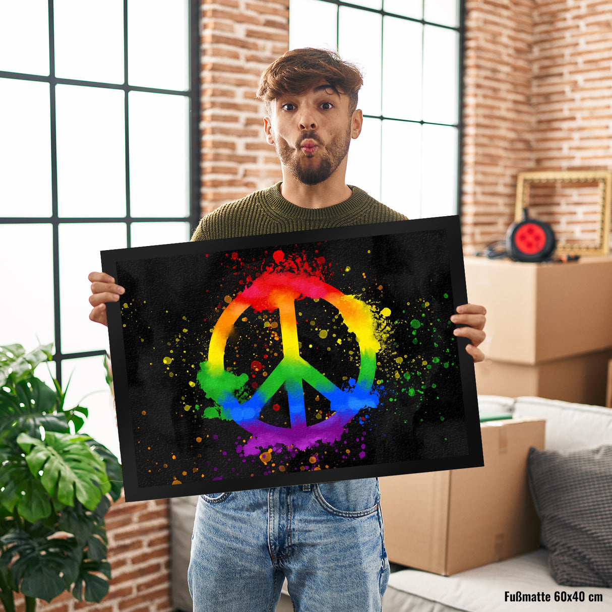 Regenbogen Fußmatte mit Peace-Zeichen