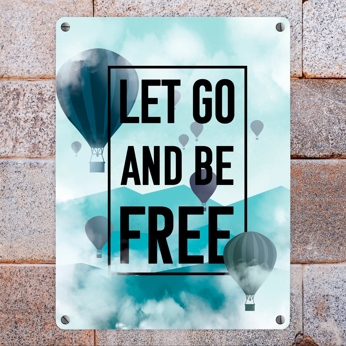 Let go and be free Metallschild mit Heißluftballons