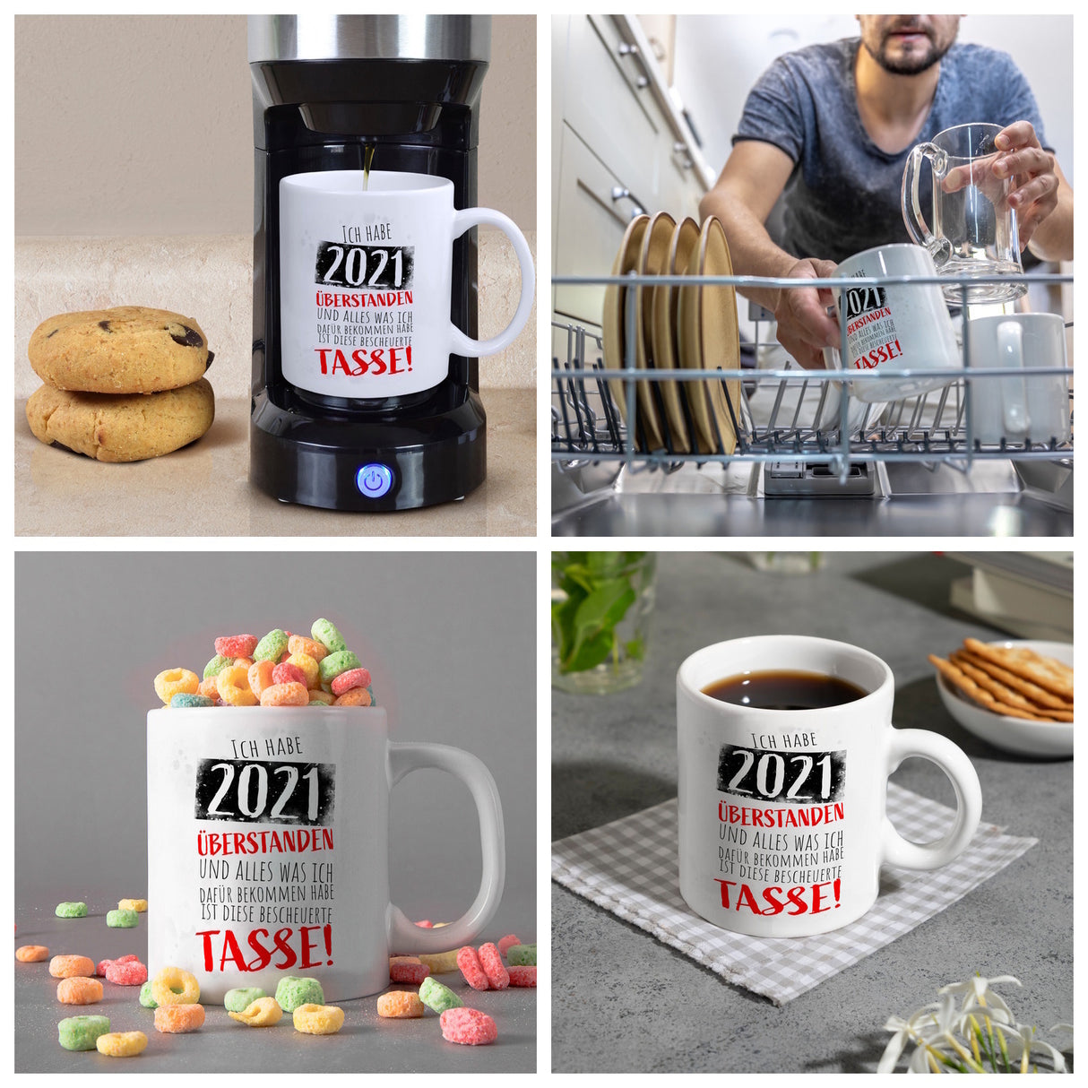 Ich habe 2021 überstanden Kaffeebecher mit lustigem Spruch