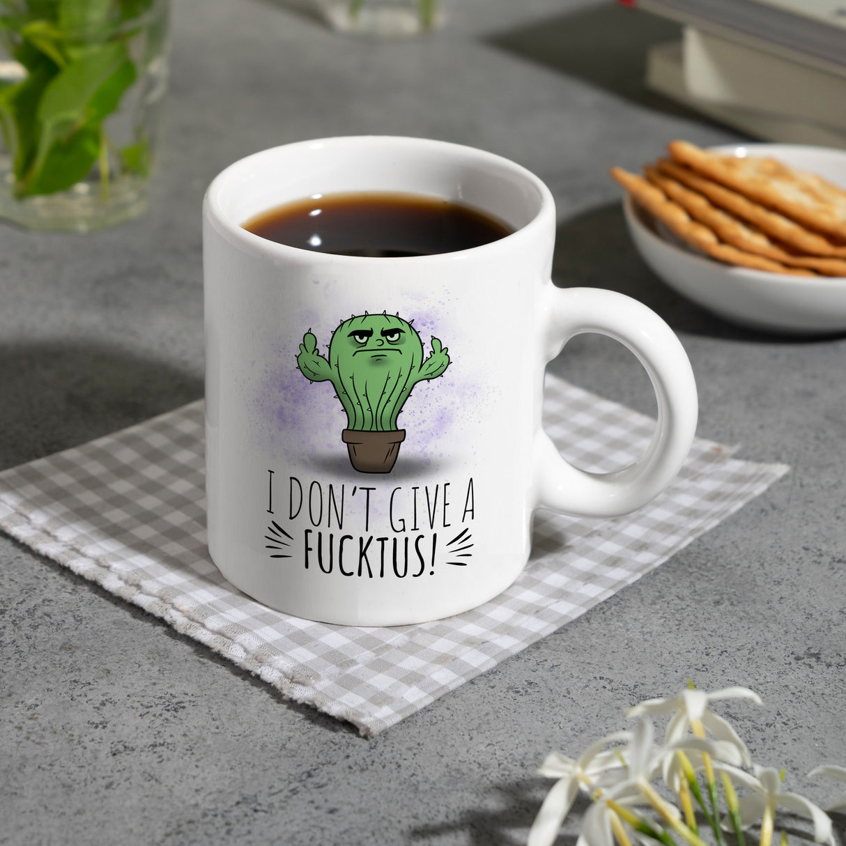 I don't give a Fucktus Kaffeebecher mit genervtem Kaktus