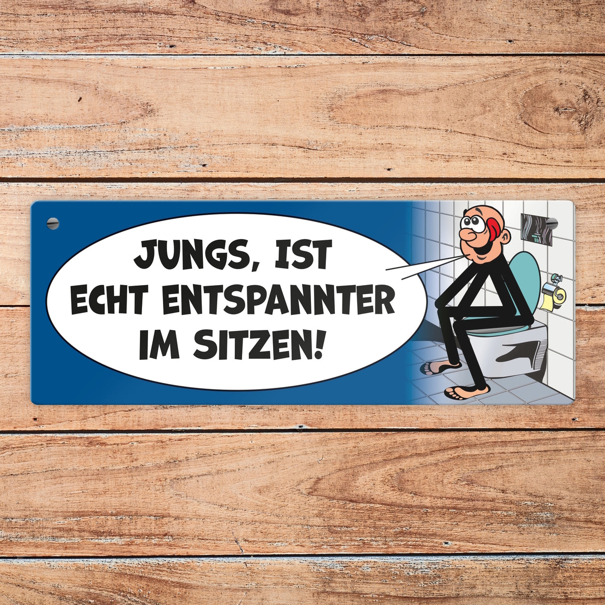 Bitte im sitzen pinkeln Metallschild im Comic-Stil
