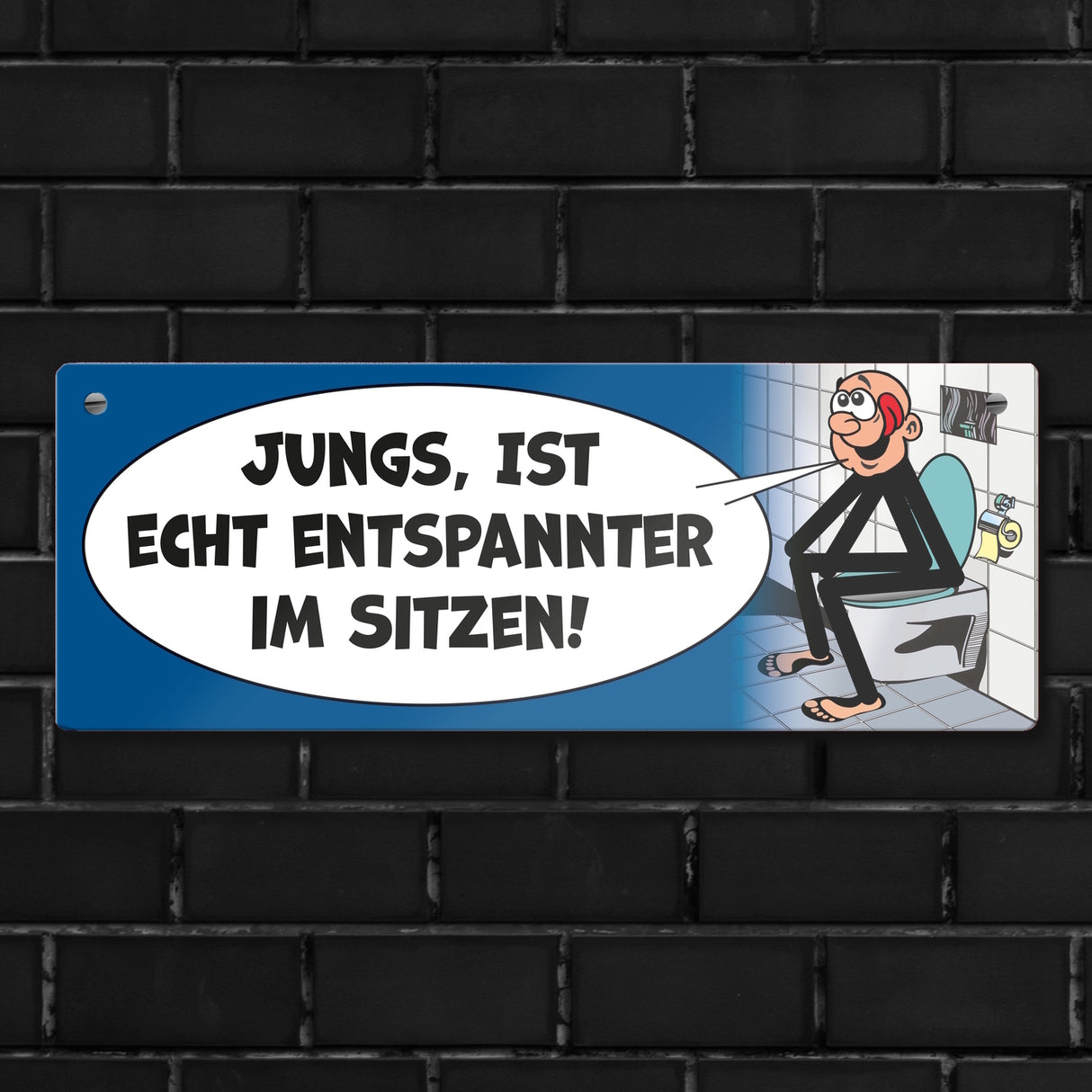 Bitte im sitzen pinkeln Metallschild im Comic-Stil