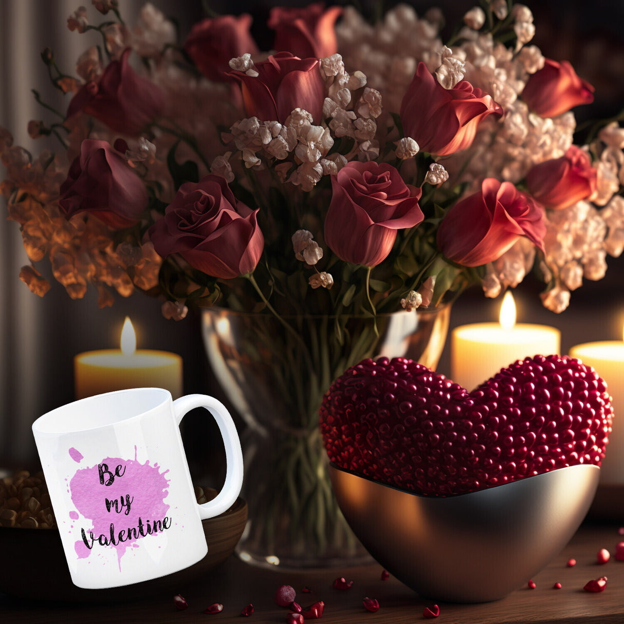 Be my Valentine Kaffeebecher mit rosa Farbkleks