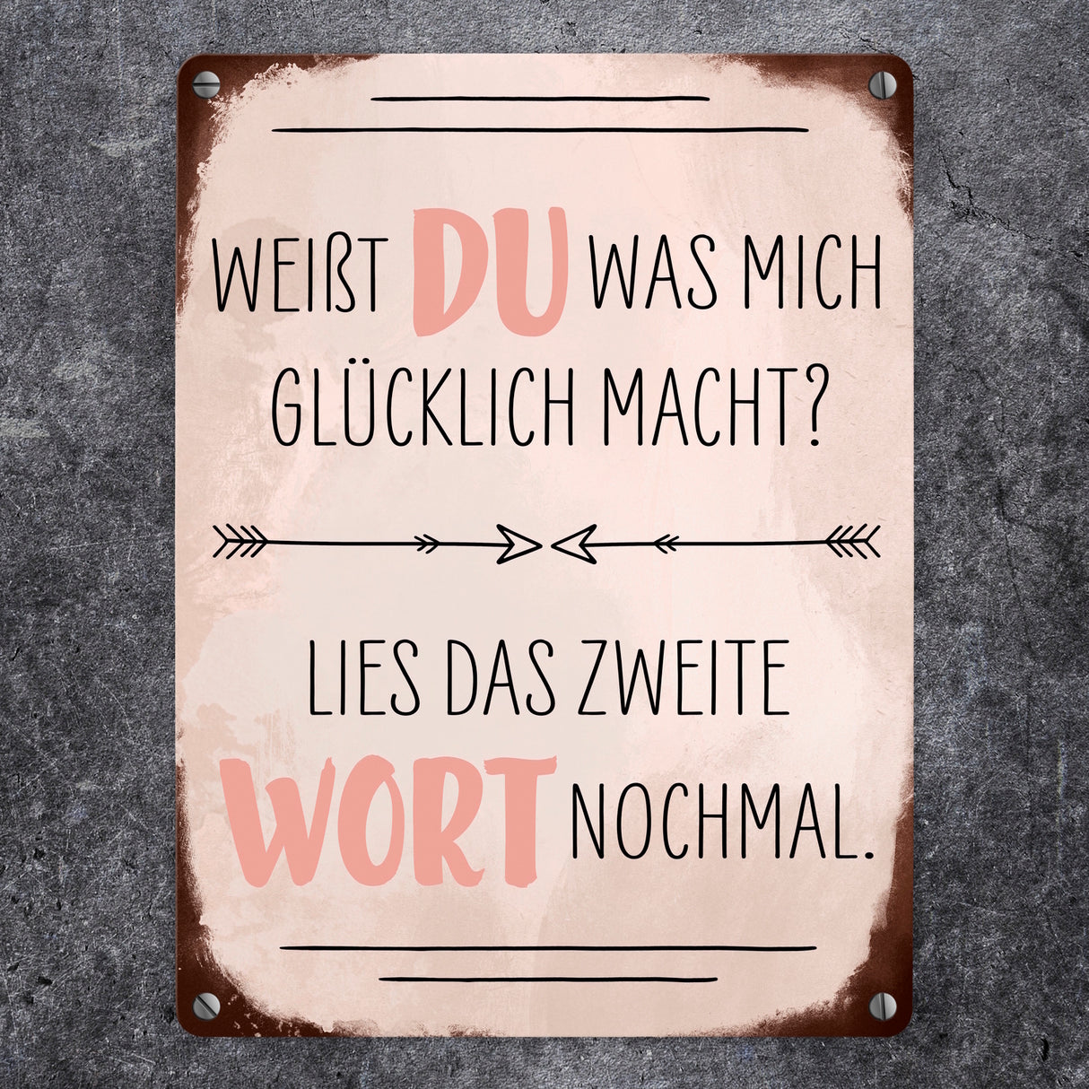 Du machst mich glücklich Metallschild mit Spruch zum Valentinstag