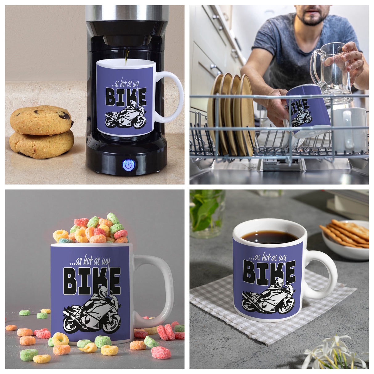 As hot as my Bike Kaffeebecher mit coolem Motorradfahrer Motiv in lila