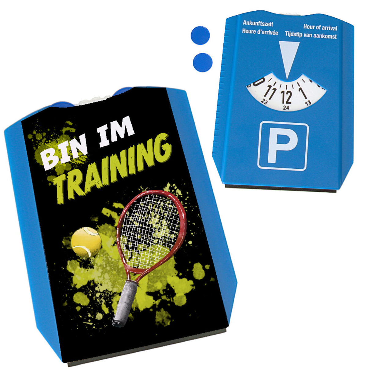 Bin im Training Tennis Parkscheibe mit 2 Einkaufswagenchips