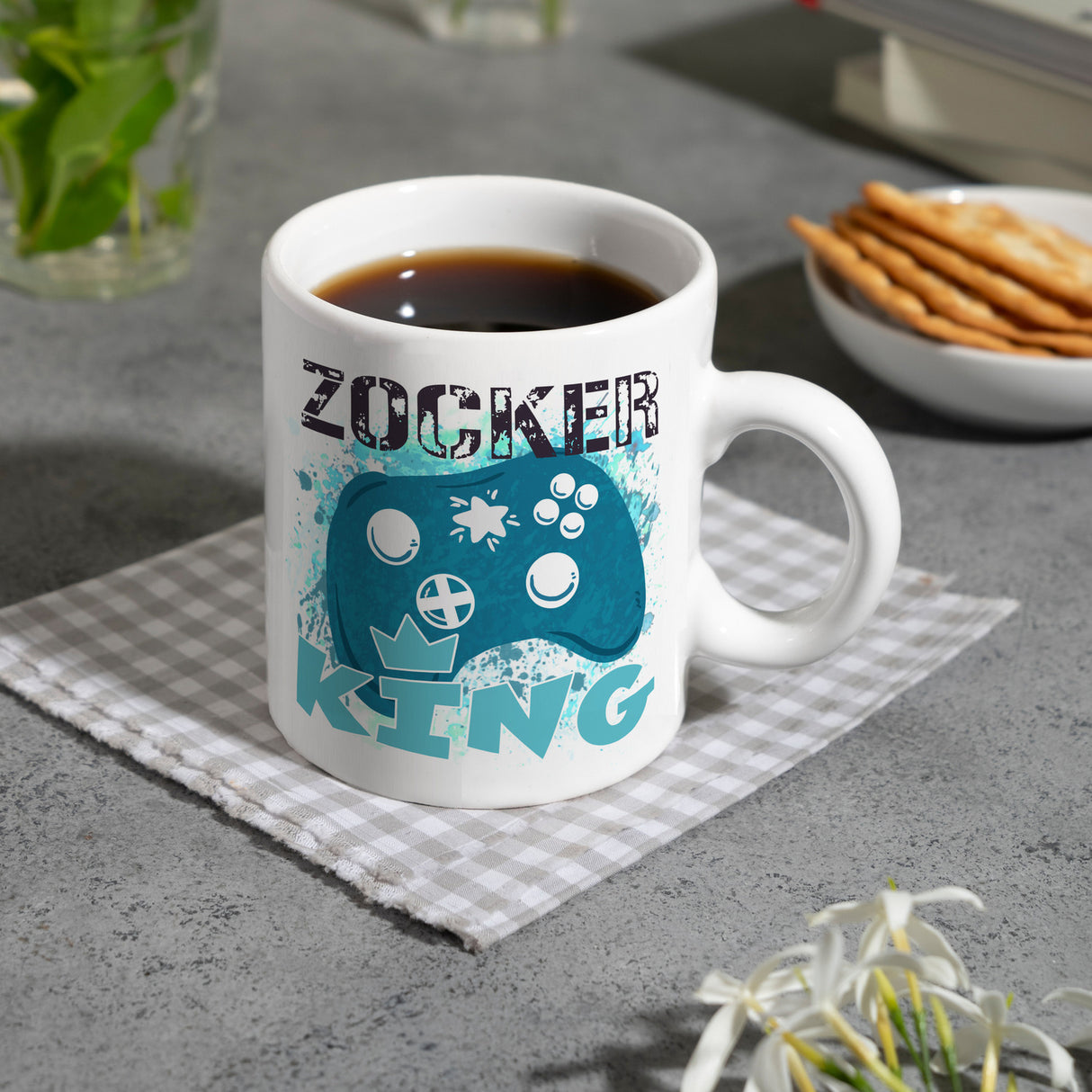 Zocker King Kaffeebecher mit Controller Motiv