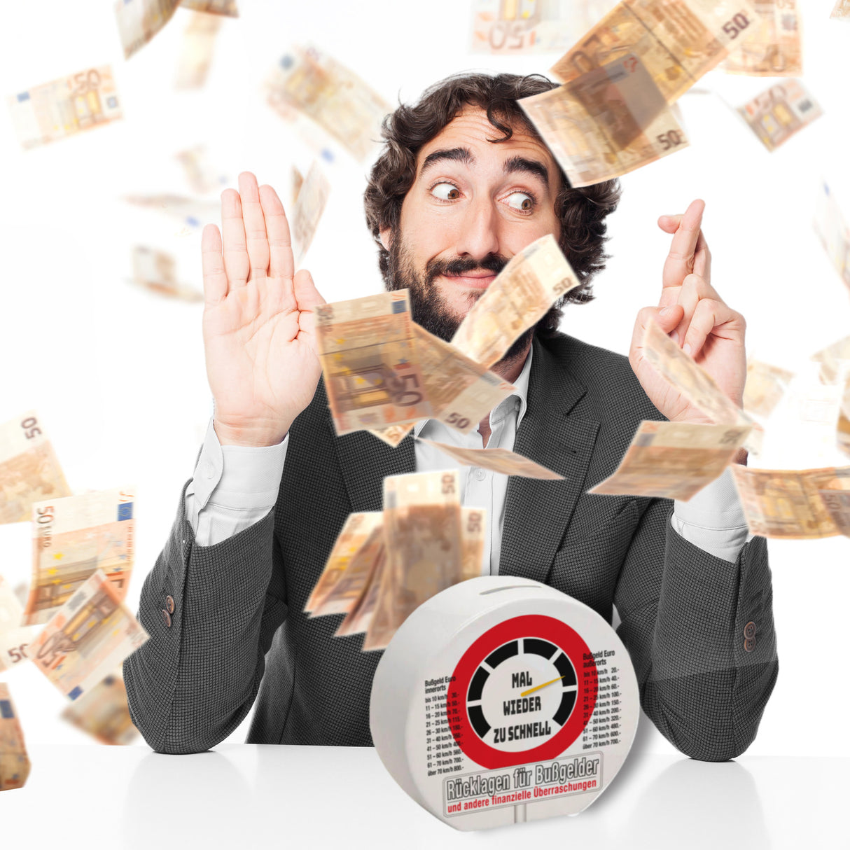 Zu schnell gefahren Bußgeld Spardose mit Straßenschild Motiv