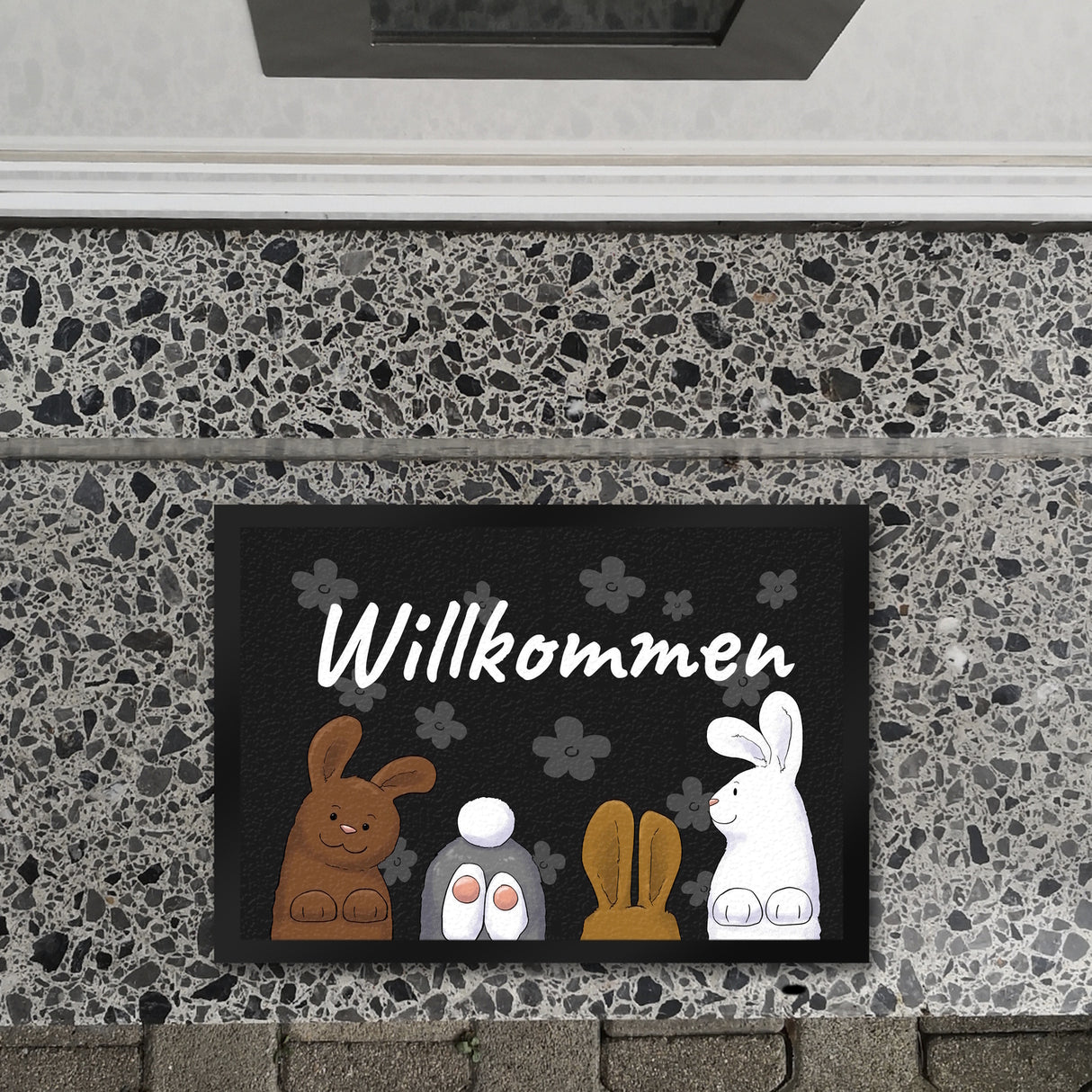 Willkommen Fußmatte mit lustigem Hasen-Motiv