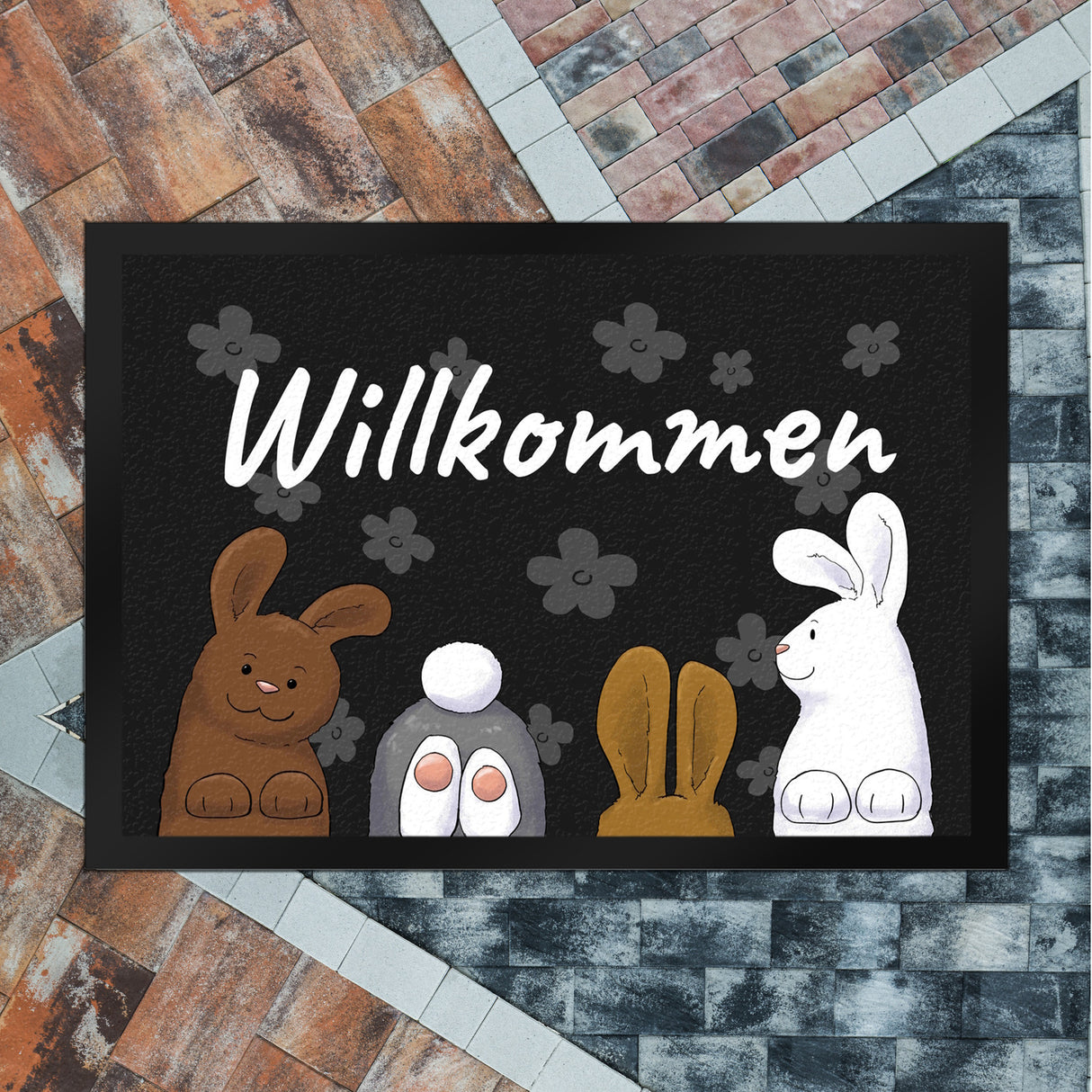Willkommen Fußmatte mit lustigem Hasen-Motiv
