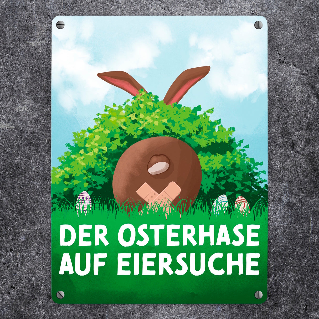 Der Osterhase auf Eiersuche Metallschild für Ostern