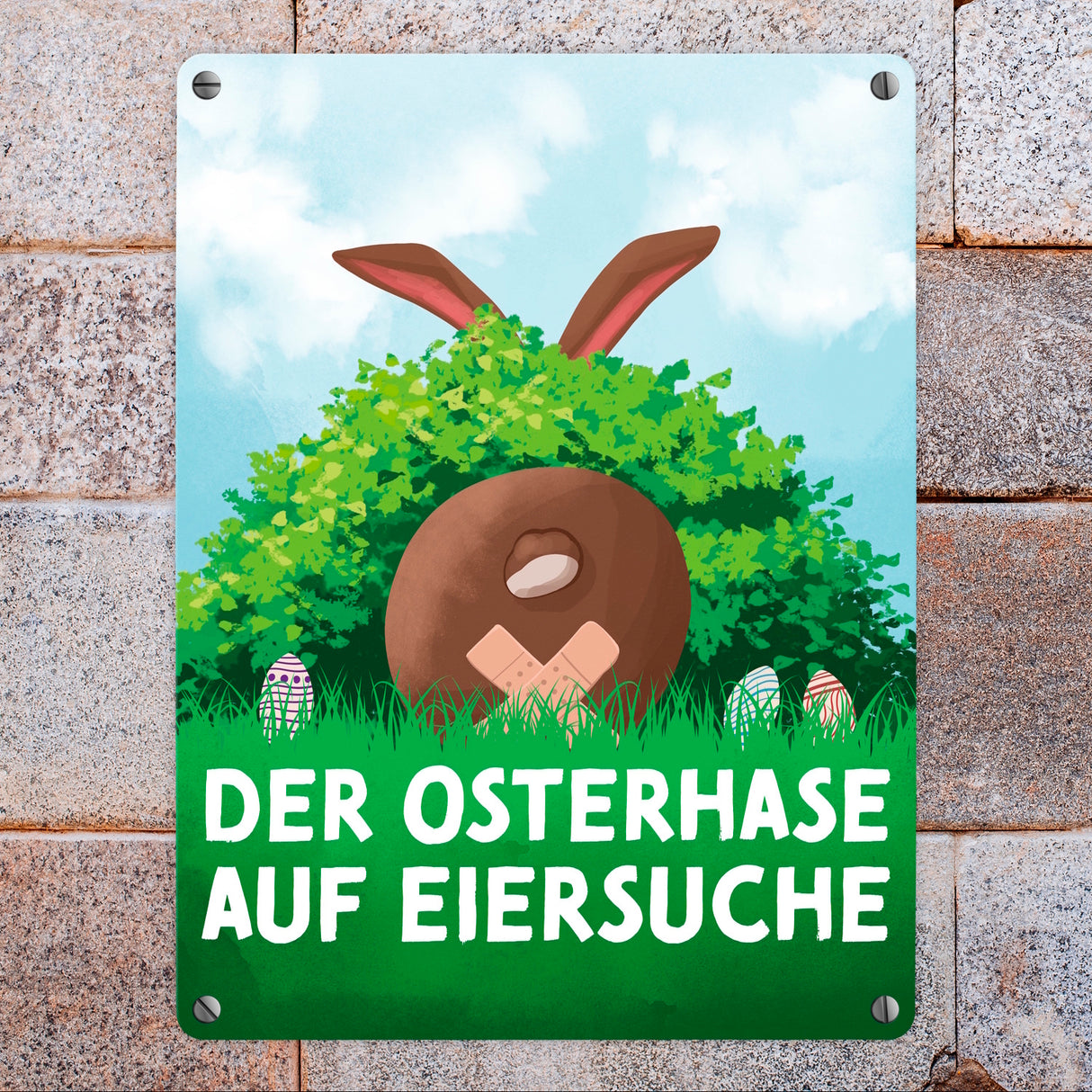Der Osterhase auf Eiersuche Metallschild für Ostern