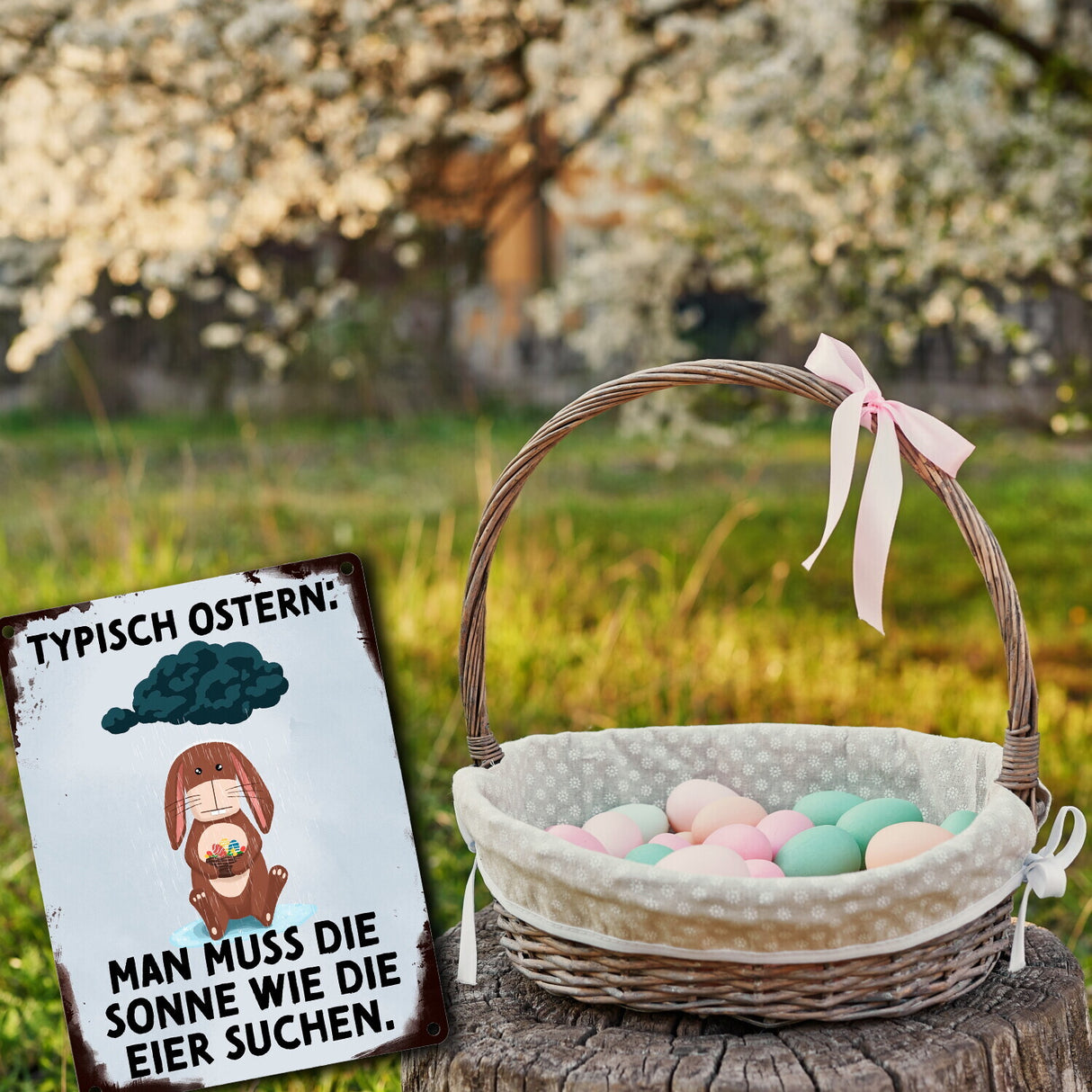 Typisch Ostern… Metallschild mit lustigem Spruch