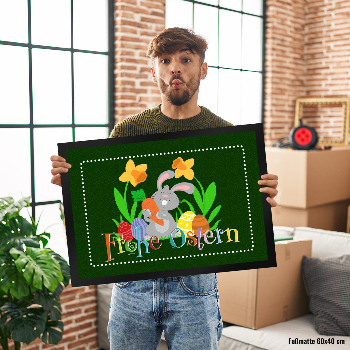 Frohe Ostern mit niedlichem Osterhasen Fußmatte
