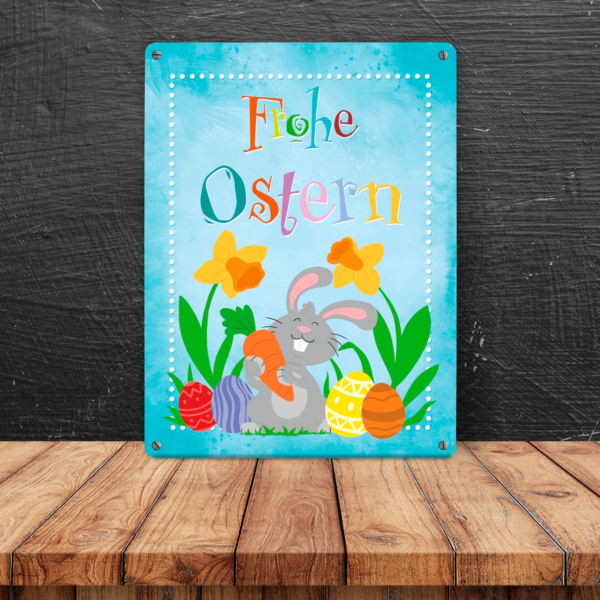 Frohe Ostern mit niedlichem Osterhasen Metallschild