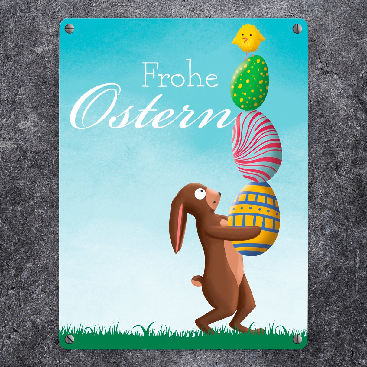 Frohe Ostern mit Osterhase und Küken Metallschild