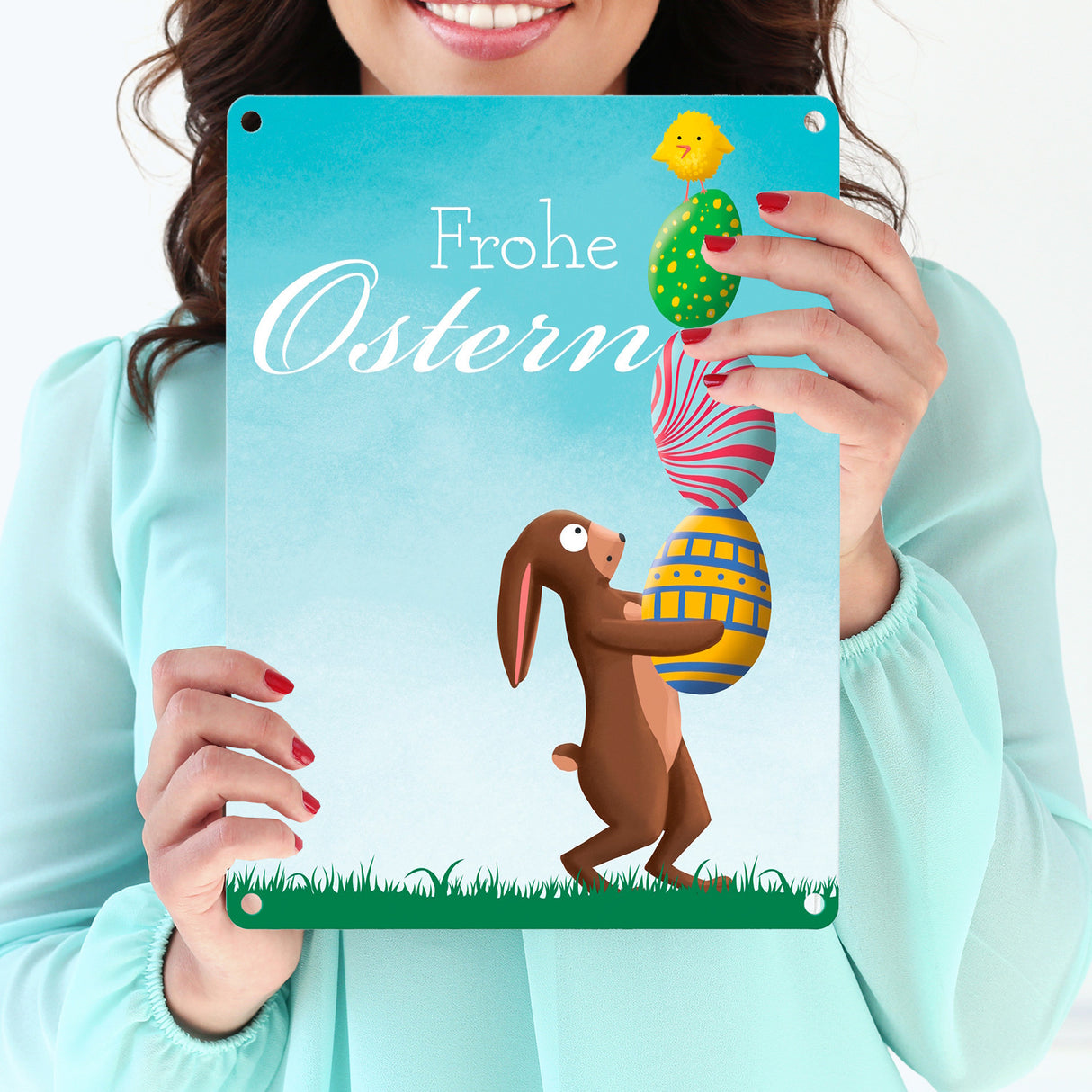 Frohe Ostern mit Osterhase und Küken Metallschild