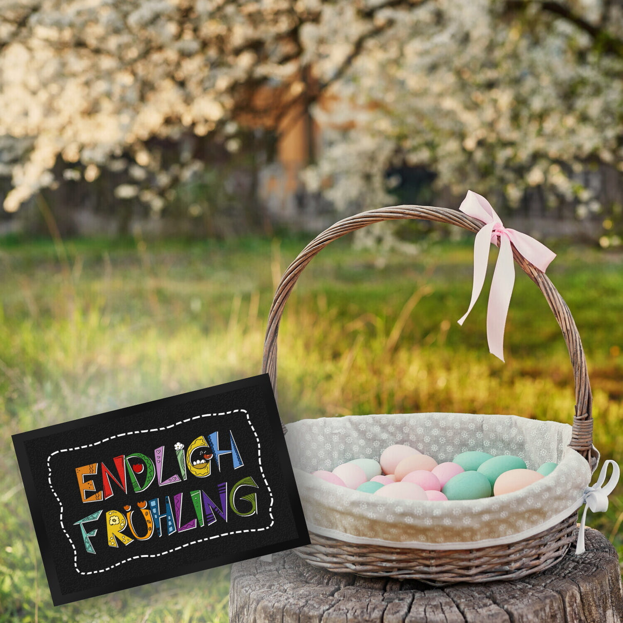 Endlich Frühling Fußmatte in bunten Farben