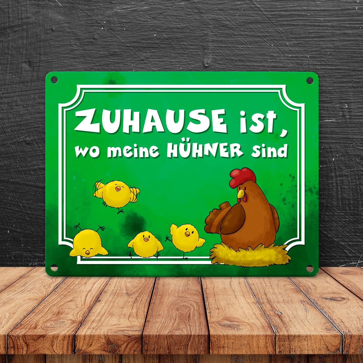Zuhause ist, wo meine Hühner sind Metallschild mit Huhn und Küken