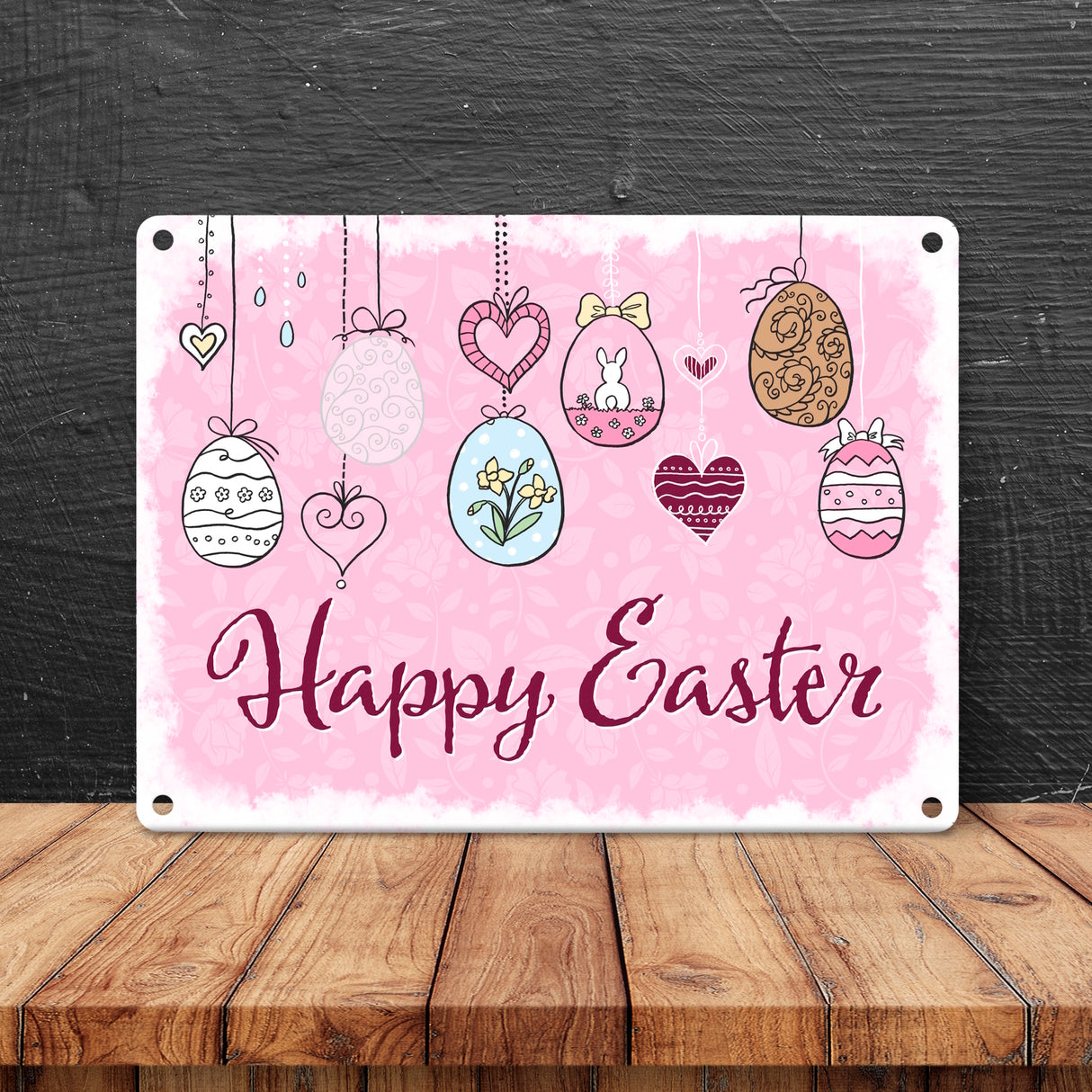 Happy Easter Ostern Metallschild mit Ostereier-Motiv in rosa