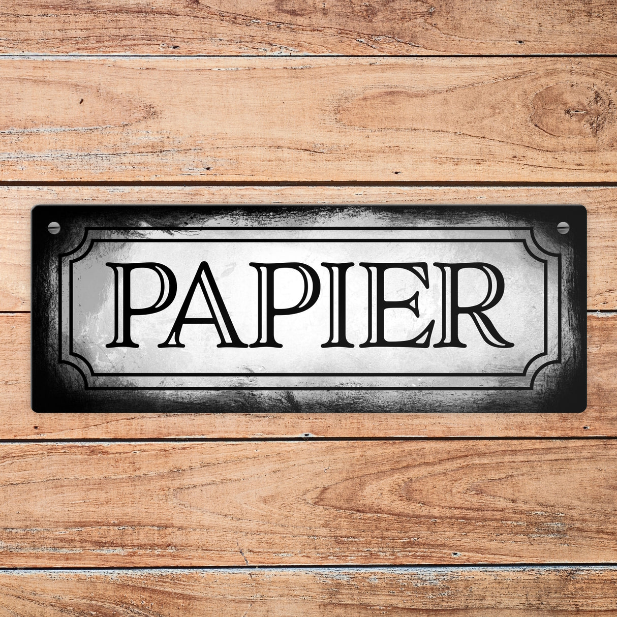 Papier Metallschild für die Mülltrennung im Used Look