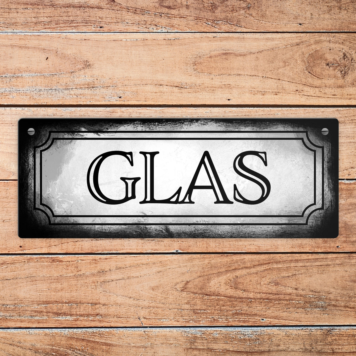 Glas Metallschild für die Mülltrennung im Used Look