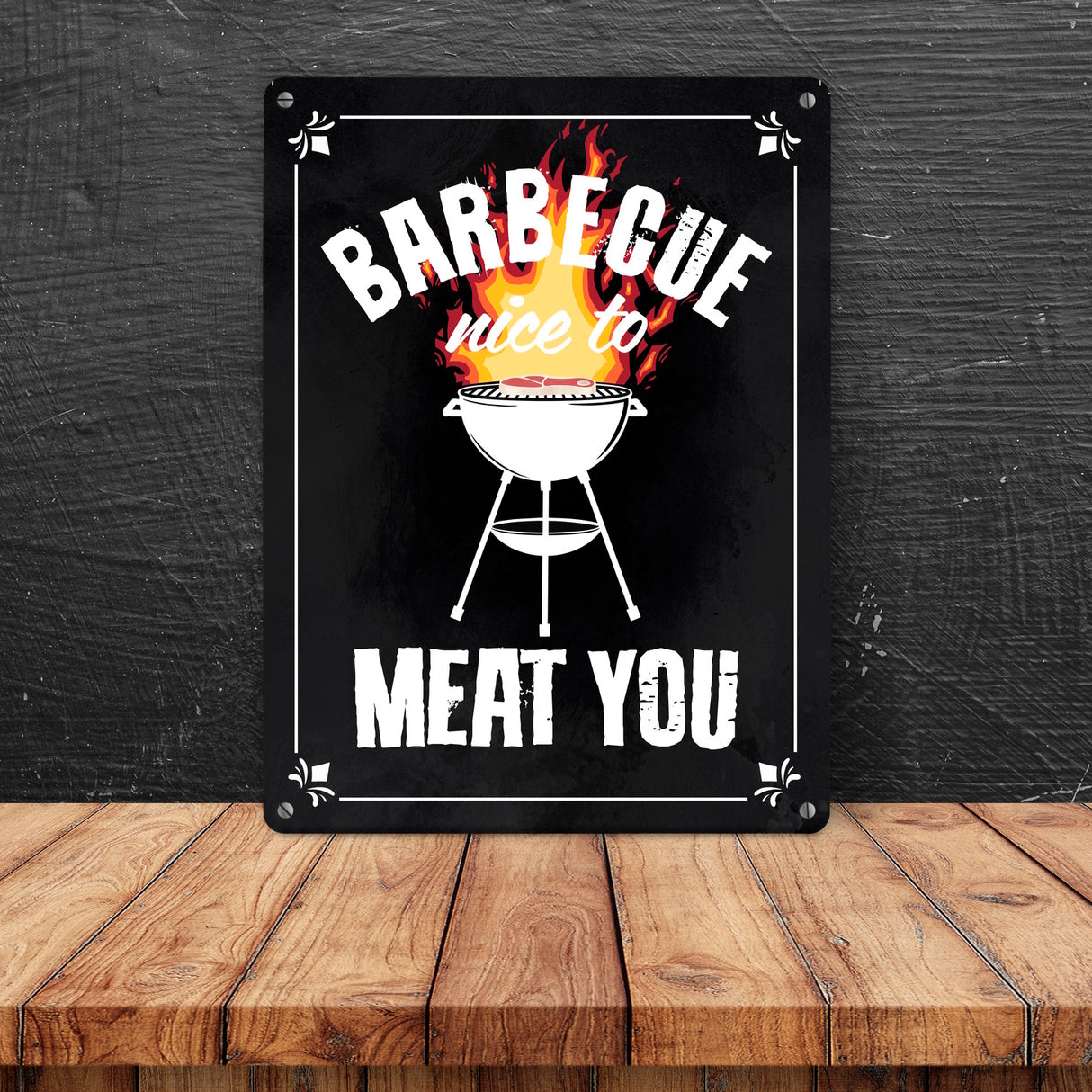 Barbecue - nice to meat you Metallschild mit Grill