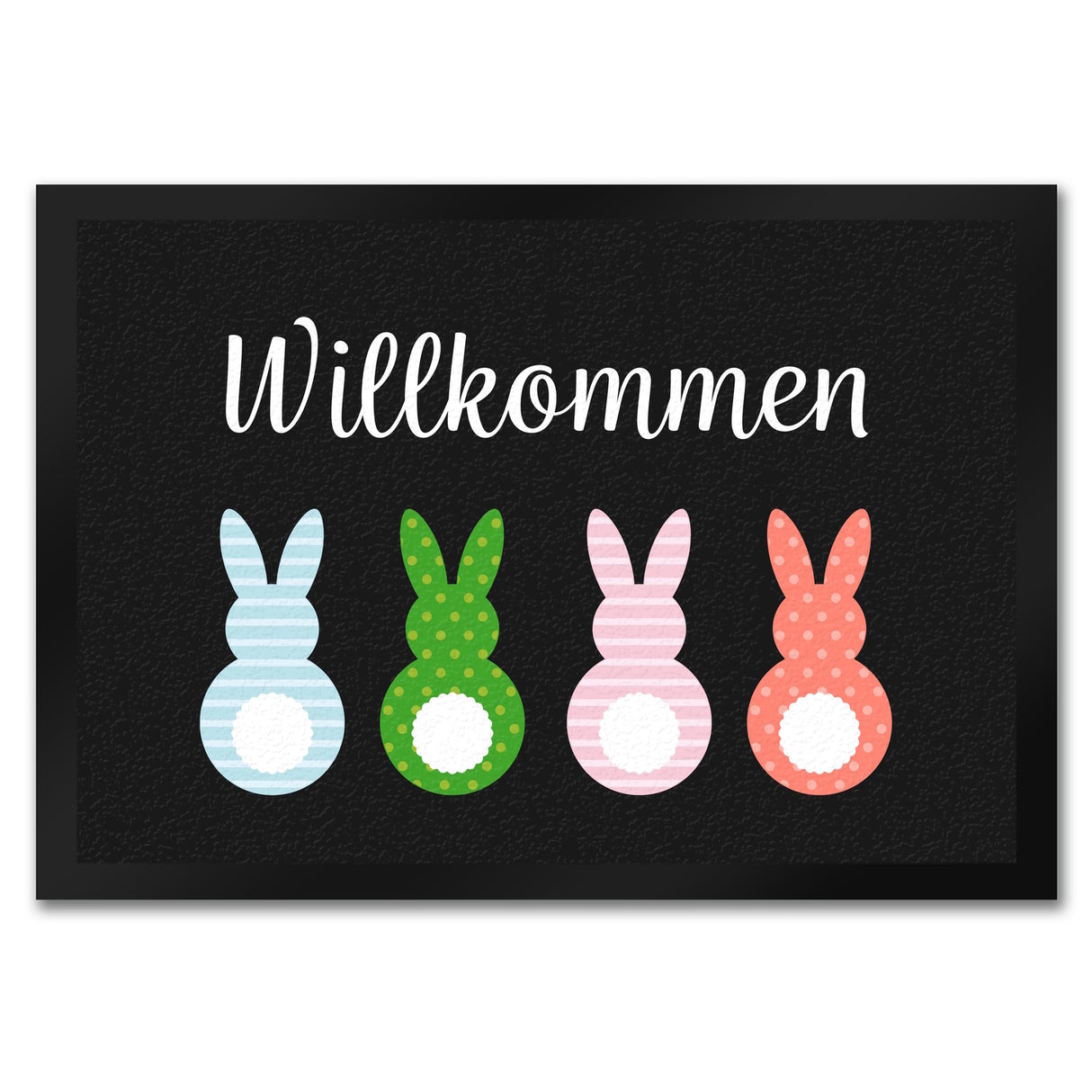 Willkommen Fußmatte mit vier bunten Hasen