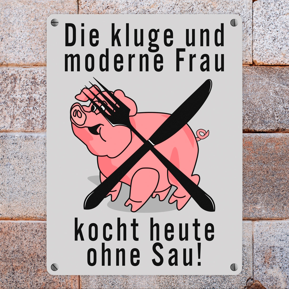 Schweine Metallschild zum Thema Vegetarier und Fleischesser