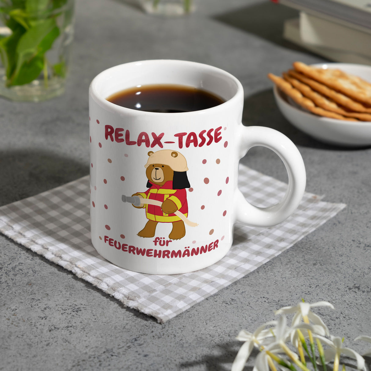 Relax Tasse für Feuerwehrmänner Kaffeebecher mit coolem Bären-Motiv