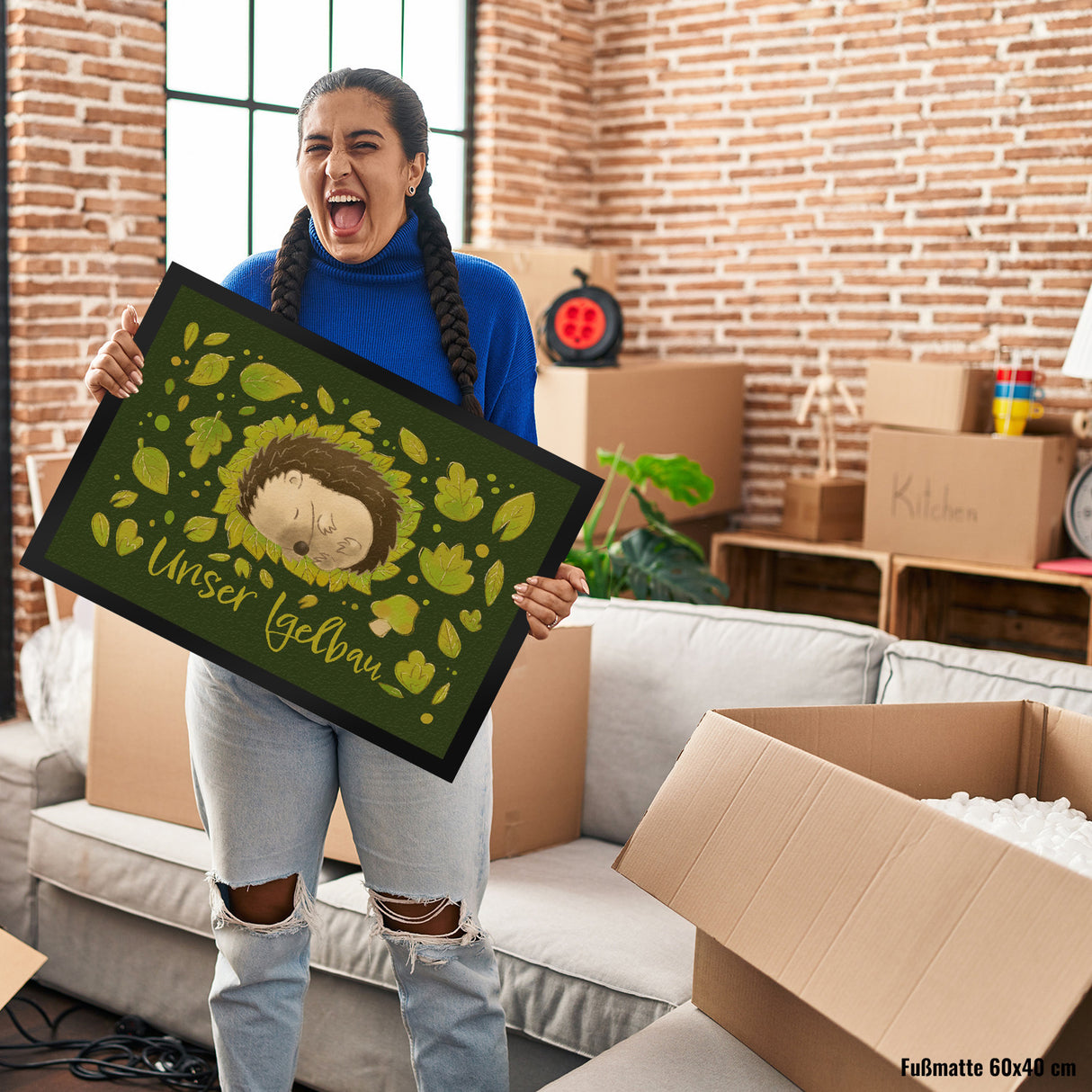 Unser Igelbau Fußmatte mit süßem Igel auf Laub