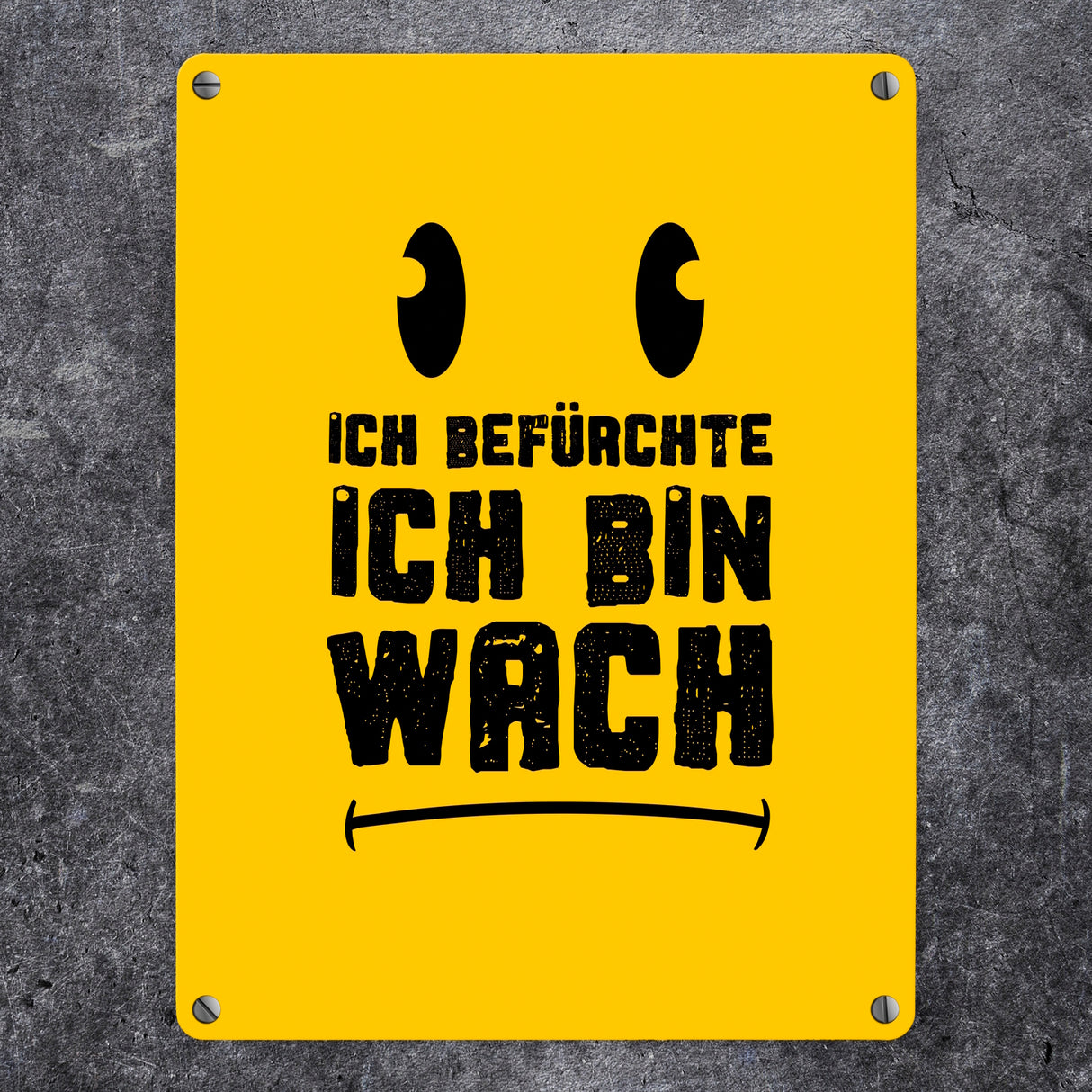 Ich befürchte ich bin wach Metallschild mit Emoticon