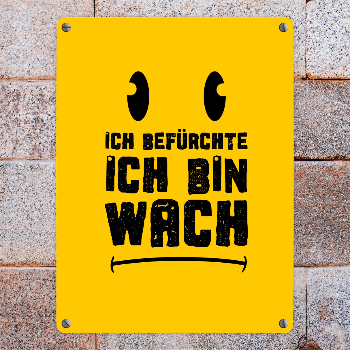 Ich befürchte ich bin wach Metallschild mit Emoticon