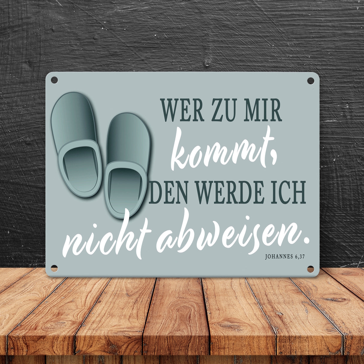 Bibelvers aus dem Johannes Evangelium Schild grau Gastfreundschaft