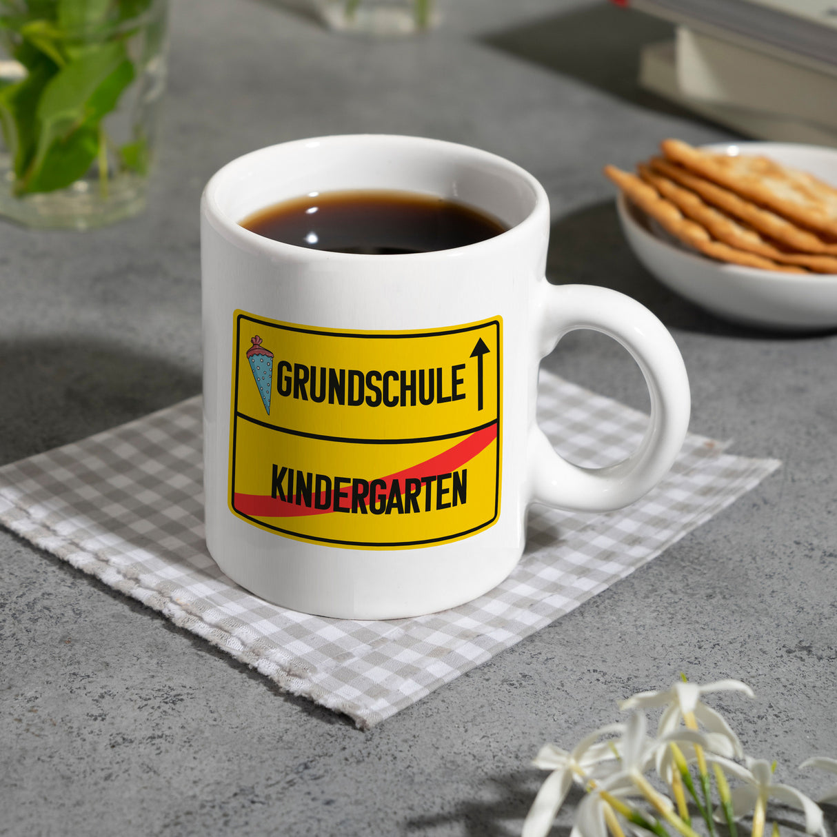 Grundschule Ortsschild Kaffeebecher zur Einschulung
