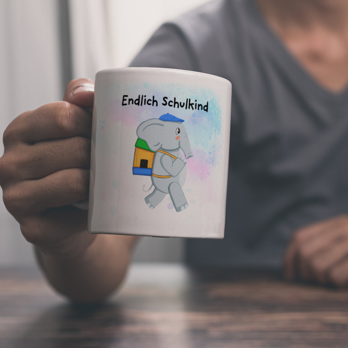 Endlich Schulkind Elefant Kaffeebecher für die Einschulung