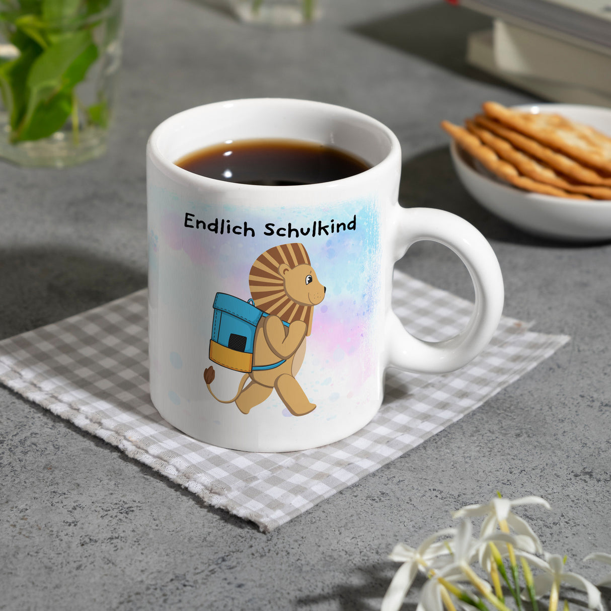 Endlich Schulkind Löwe Kaffeebecher für die Einschulung