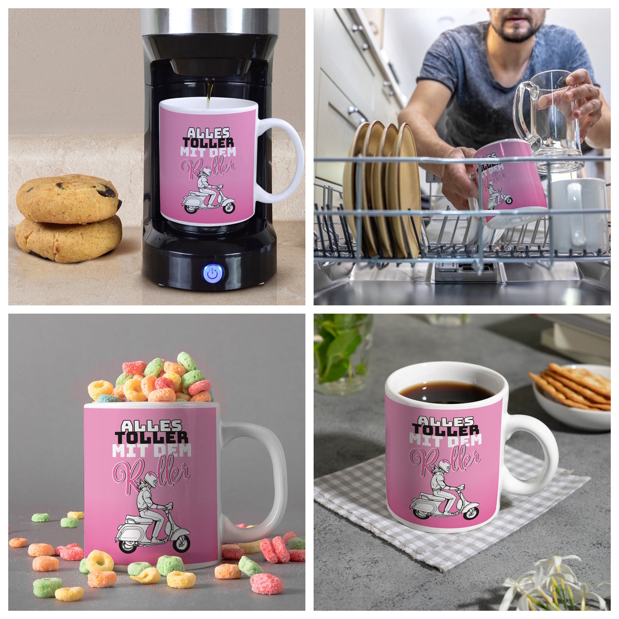 Alles toller mit dem Roller Kaffeebecher in {rosa} mit Rollerfahrerin