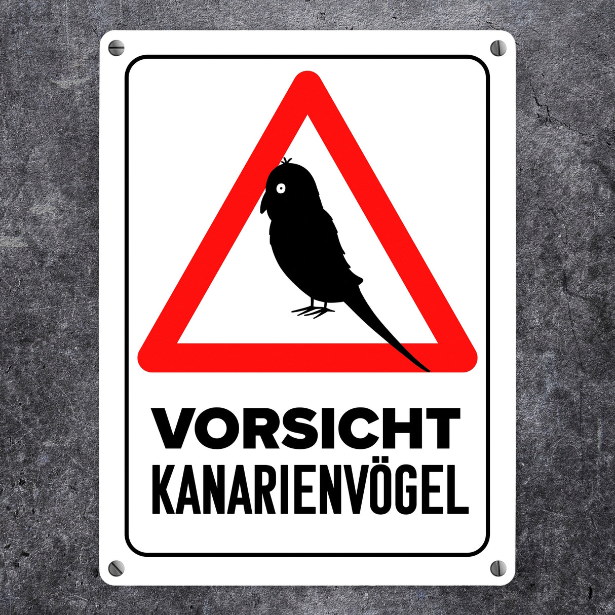 {Vorsicht Kanarienvogel} Metallschild mit Vogel Silhouette