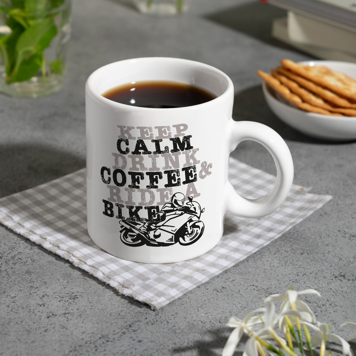 Keep calm & ride a bike Kaffeebecher zum Thema Motorrad fahren