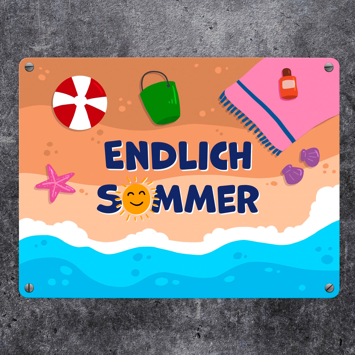 Endlich Sommer Metallschild mit Strandmotiv