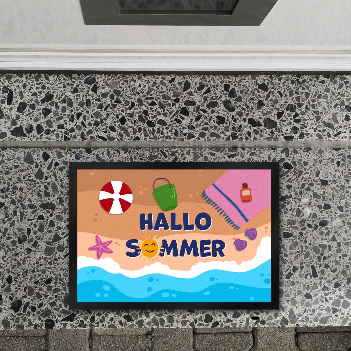 Hallo Sommer Fußmatte mit Strandmotiv