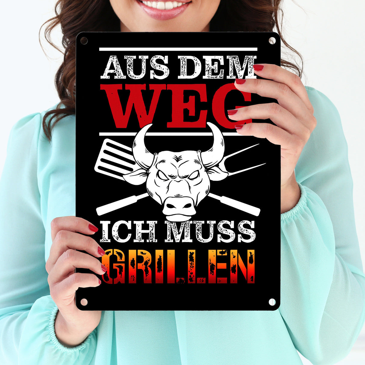 Aus dem Weg - ich muss grillen Metallschild
