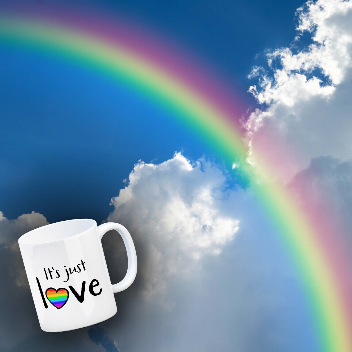 It's just love Kaffeebecher mit Herz in Regenbogenfarben