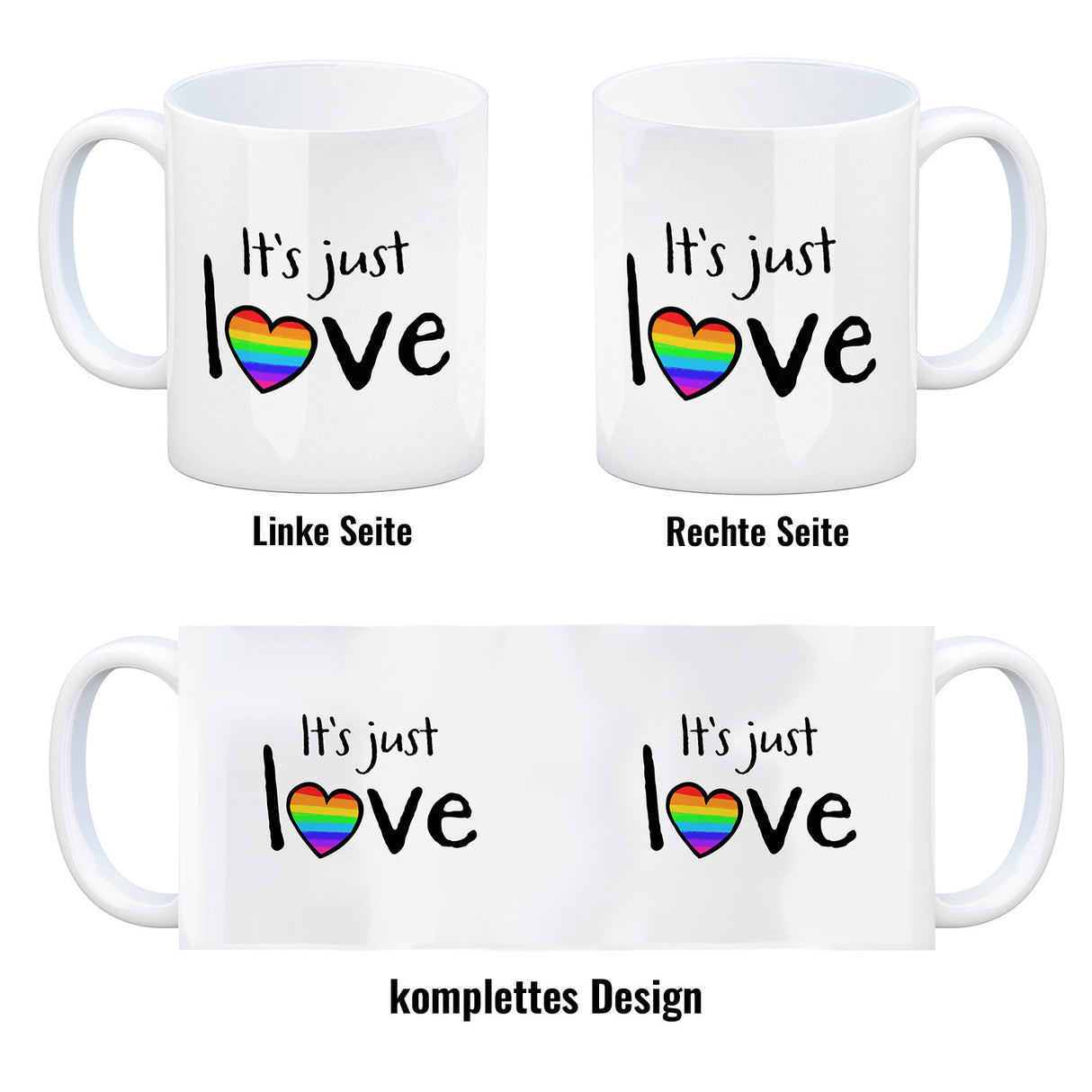 It's just love Kaffeebecher mit Herz in Regenbogenfarben