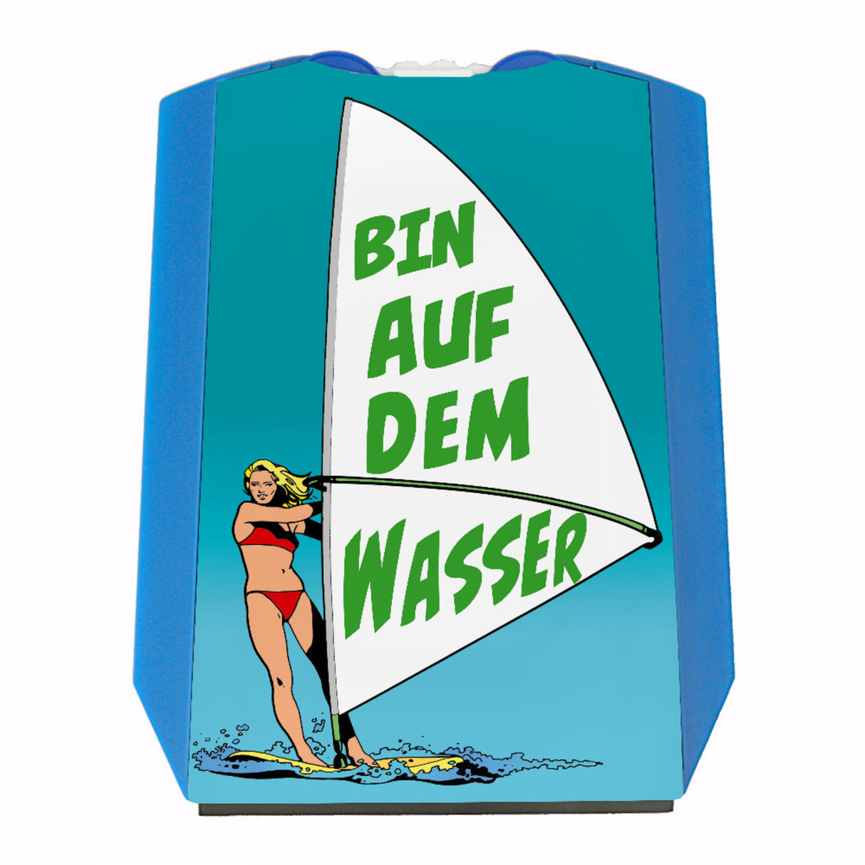 Surferin Parkscheibe mit Spruch auf dem Segel - Bin auf dem Wasser