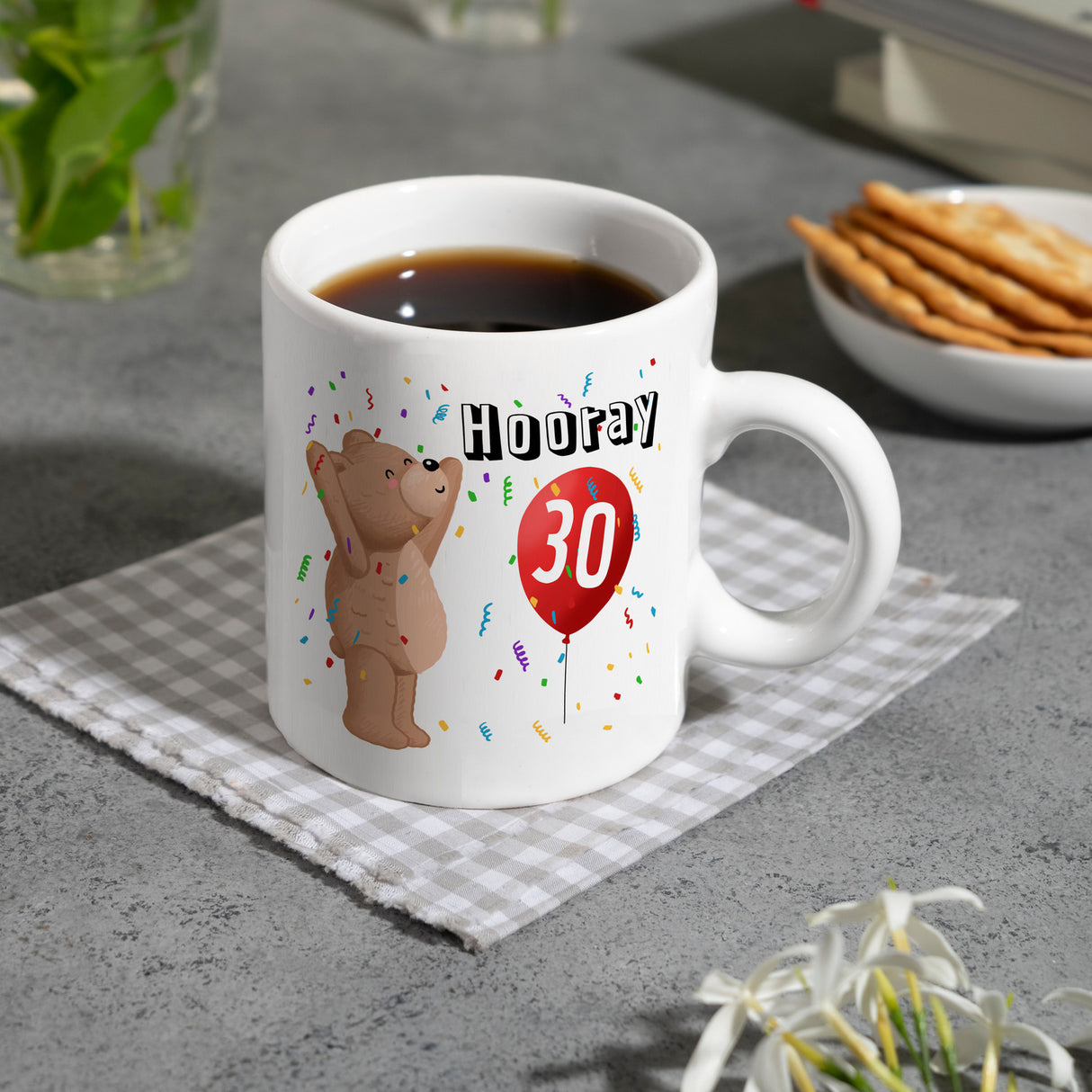 Kaffeebecher für den 30. Geburtstag mit Motiv: Hooray