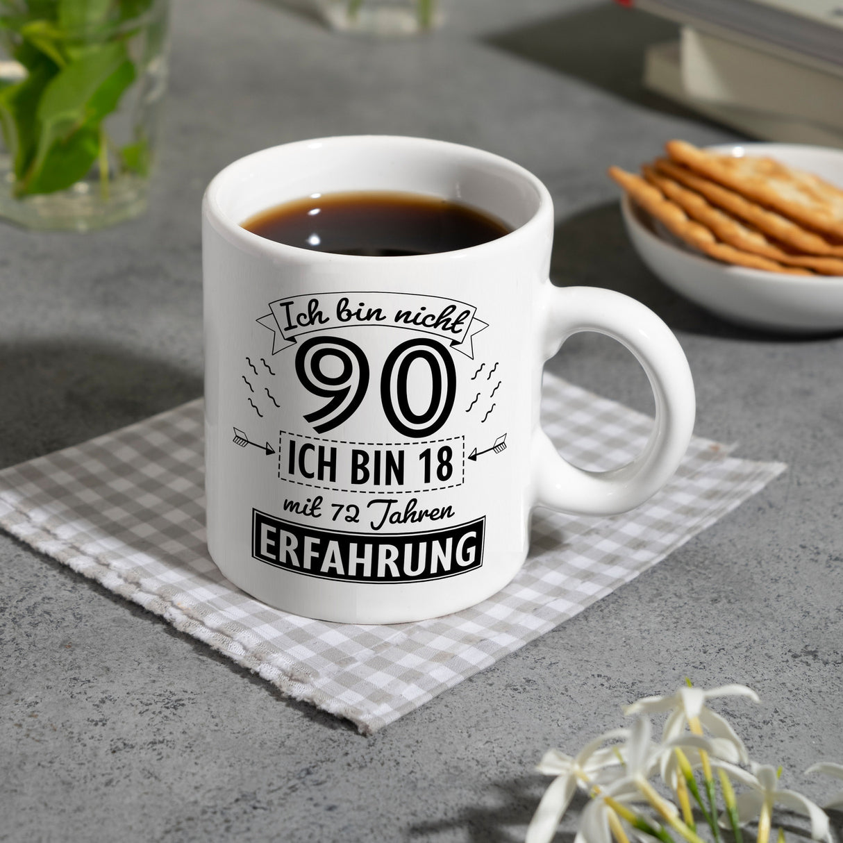 Witziger Kaffeebecher für den 90. Geburtstag mit Motiv: Erfahrung
