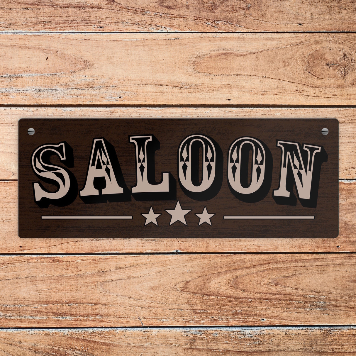 Saloon Metallschild in Holzoptik